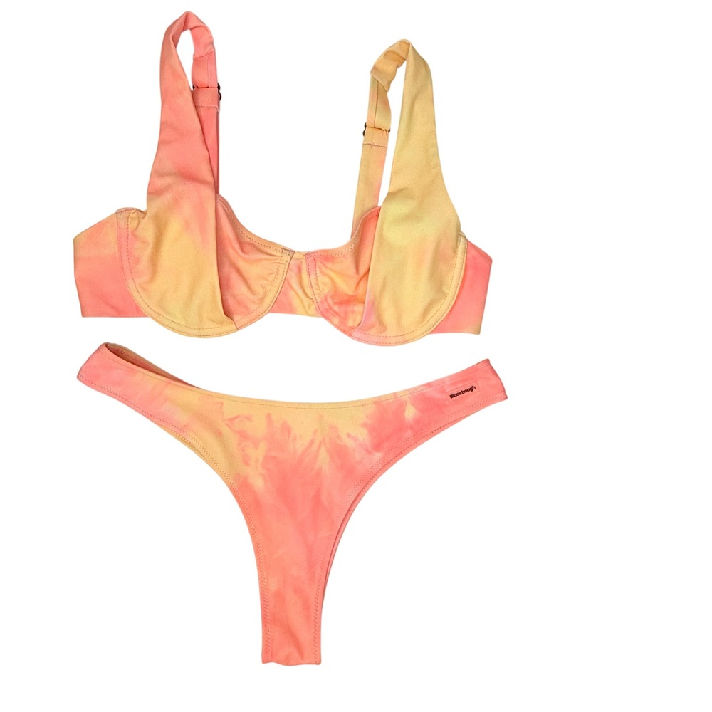 Blackbough‎ Swim Bikini Set Womens Large Orange Yellow Tie Dye Underwire Thong